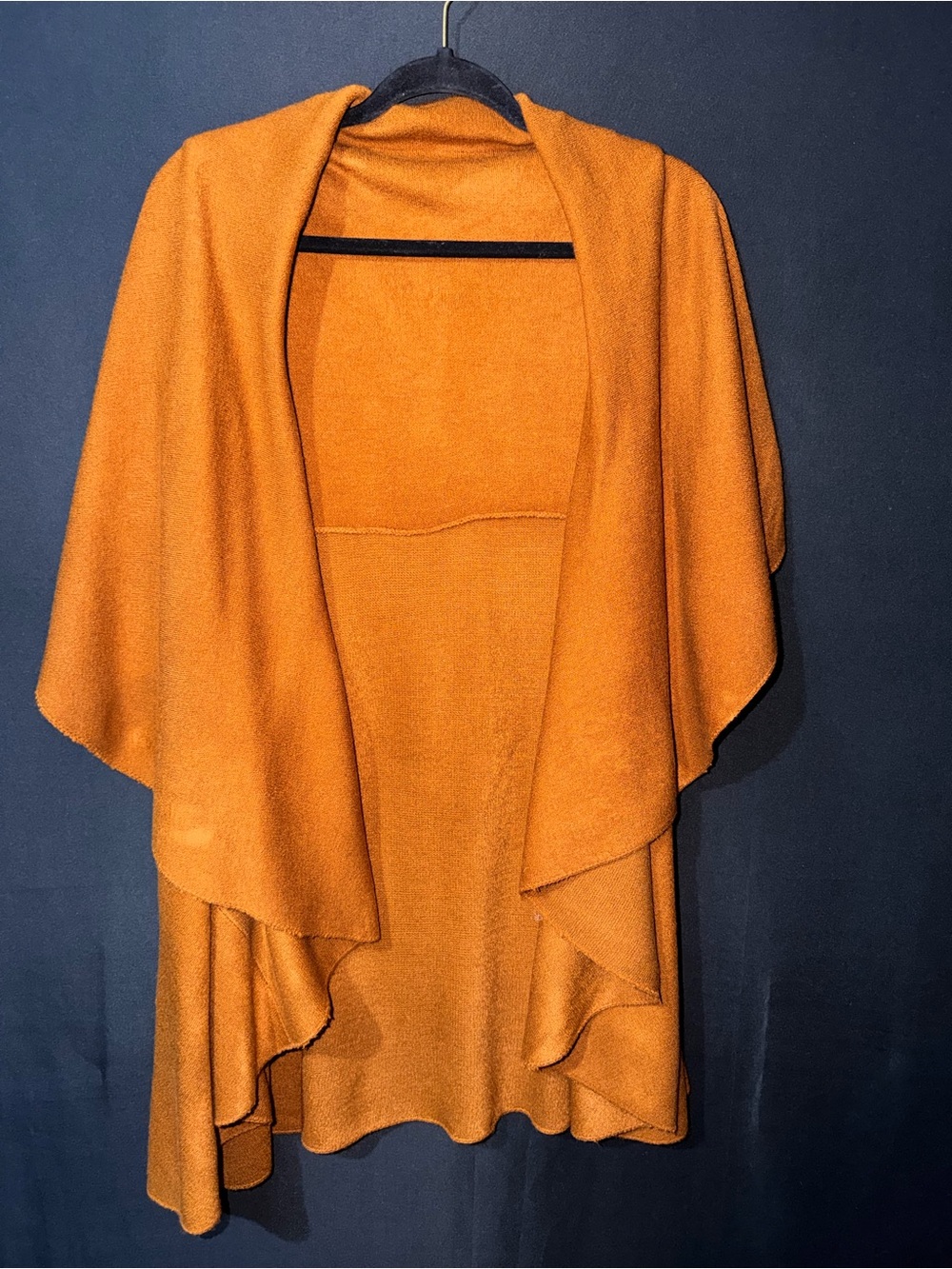 Open-Front Draped Poncho Cardigan in Burnt Orange